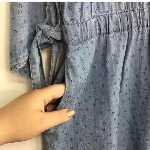 Nordstrom SUSINA V-Neck Stripe Chambray Romper Size L - Picture 6 of 6